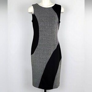 Cleo Sleeveless Dress Black Grey Boat Neckline Knee Length Fitted Size 10